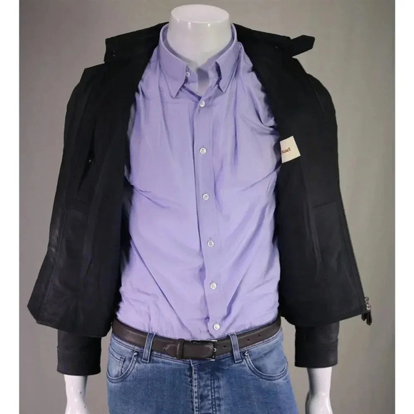 Paul Stuart Navy Blue Goat Leather Motorcycle Bomber Bike Jacket US XS - Picture 7 of 9